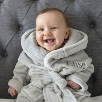 Personalised Soft Baby Grey Dressing Gown With Ears, 3 of 9