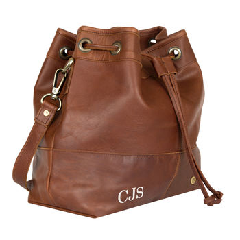 Personalised Leather Bucket Bag Drawstring Handbag, 3 of 9