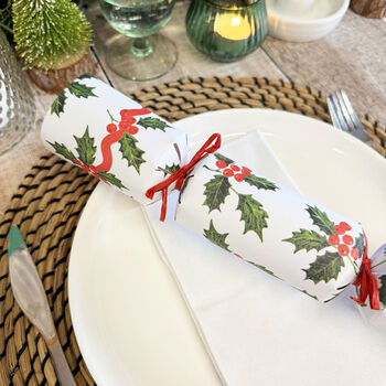Botanical Holly Christmas Crackers Set Of Six, 4 of 5