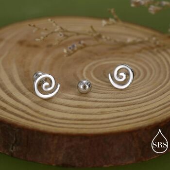 Koru Circle Spiral Screw Back Earrings In Sterling Silver, 2 of 10