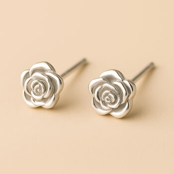 Sterling Silver Rose Flower Stud Earrings, 11 of 11