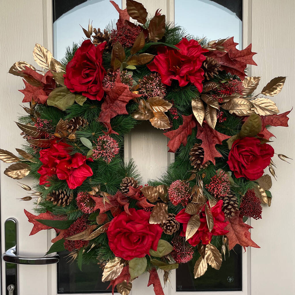 Canterbury Faux Flowers Christmas Wreath, 1 of 2