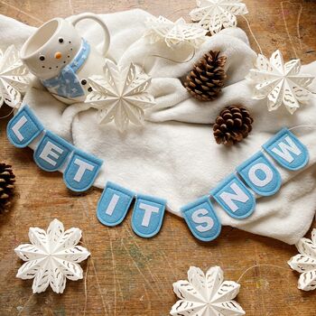Ice Blue Christmas Bunting W/ Snow White Glitter Words, 2 of 4