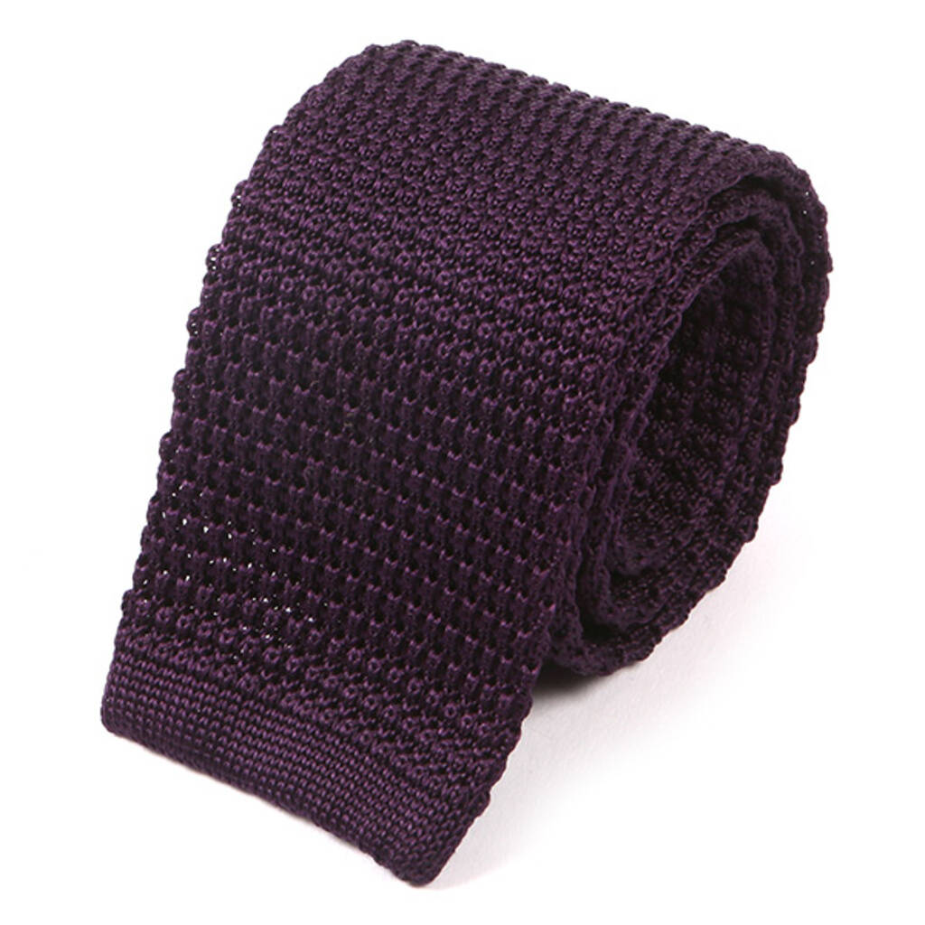 Dark Purple Silk Knitted Tie, 1 of 3