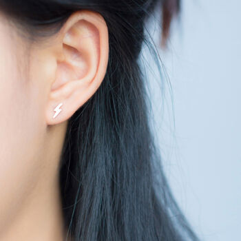 Sterling Silver Lightning Bolt Stud Earrings, 3 of 4