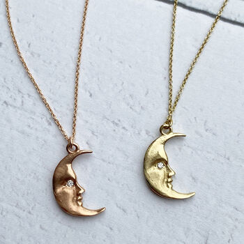 Moonface La Luna Solid Gold Moon Necklace, 2 of 11