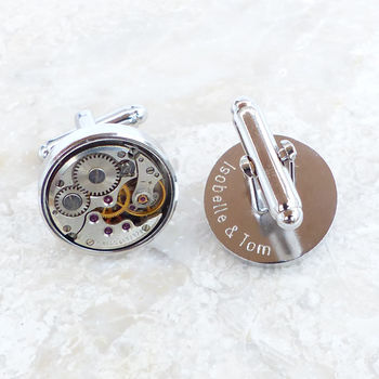 Personalised Vintage Round Watch Movement Cufflinks, 2 of 7