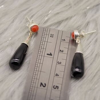 Black Onyx, Red Coral Silver Earrings, 5 of 6