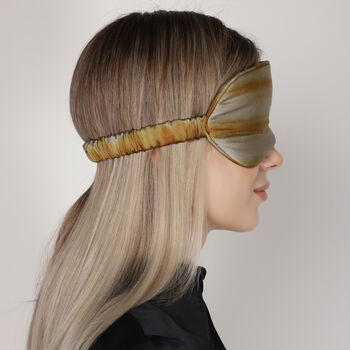 100% Silk Eye Mask Tie And Dye Grey And Gold, 4 of 7