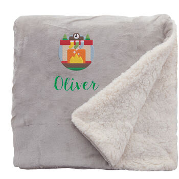 Personalised Cosy Christmas Blanket With Embroidered Winter Fireplace Design, 11 of 12