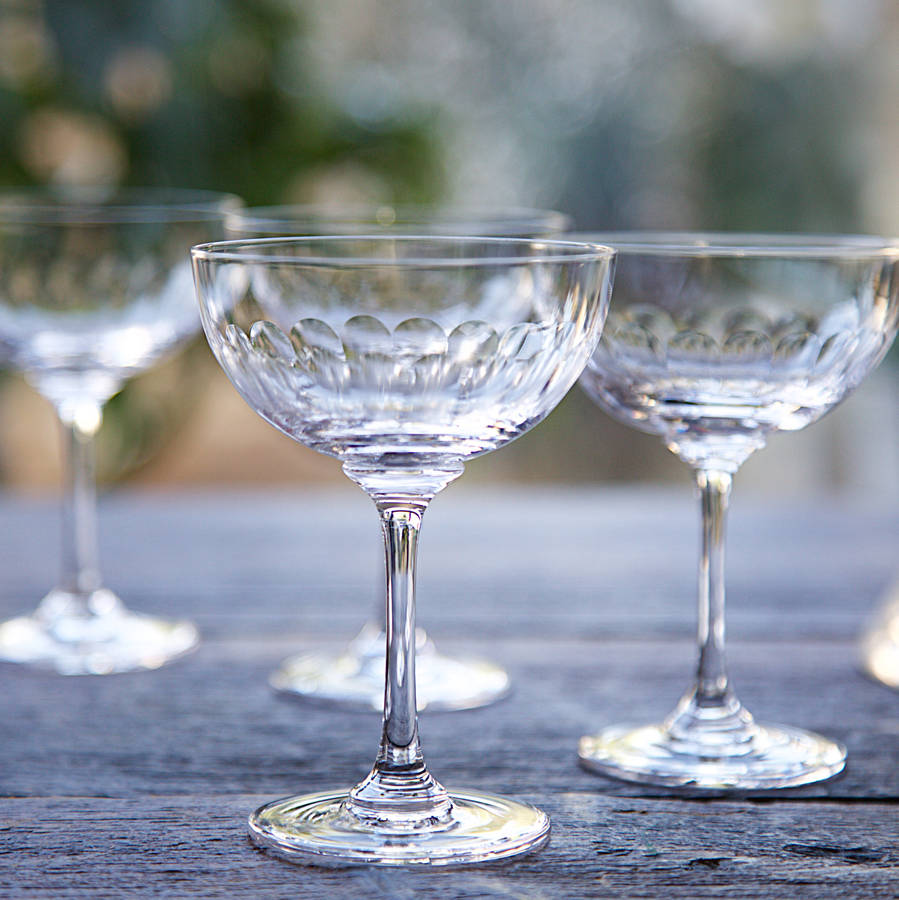 Set Of Six Cut Glass Champagne Coupe Saucers, 1 of 4