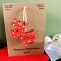 Personalised Reindeer Red Christmas Decoration And Card, thumbnail 1 of 4