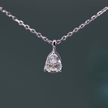 Sterling Silver 0.Eight Carat Moissanite Solitaire Pear Cut Pendant Necklace, 8 of 12