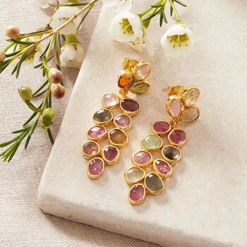 Tourmaline And Gold Plated Silver Leaf Drop Earrings, 3 of 7