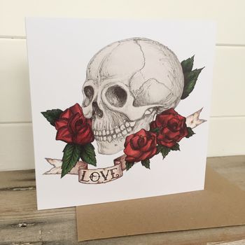Skull And Rose Tattoo Style 'Love' Valentines Card, 2 of 3