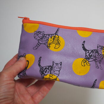 Lilac Kittens And Dots Leather Make Up Bag, 5 of 7