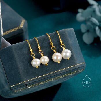 Sterling Silver Freshwater Pearl Drop Hook Earrings, 8 of 12