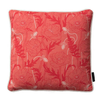 Poppy Coral Patterned Cotton Cushion, 3 of 6