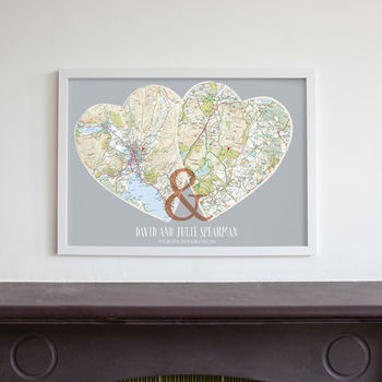 Personalised Postcodes Couples Map Print, 2 of 8
