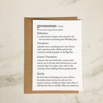 Funny Groomsman Definitions A5 Card, 3 of 9