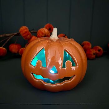 Porcelain Light Up Pumpkin Halloween Decoration, 3 of 3