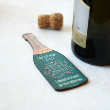 Personalised Just Married Gift Tag, Wooden Bottle Label, 2 of 3