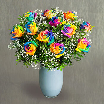 Dozen Rainbow Roses Bouquet Of Fresh Flowers, 5 of 5