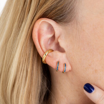 Blue Stone Huggie And Tiny Stud Earring Set, 2 of 4
