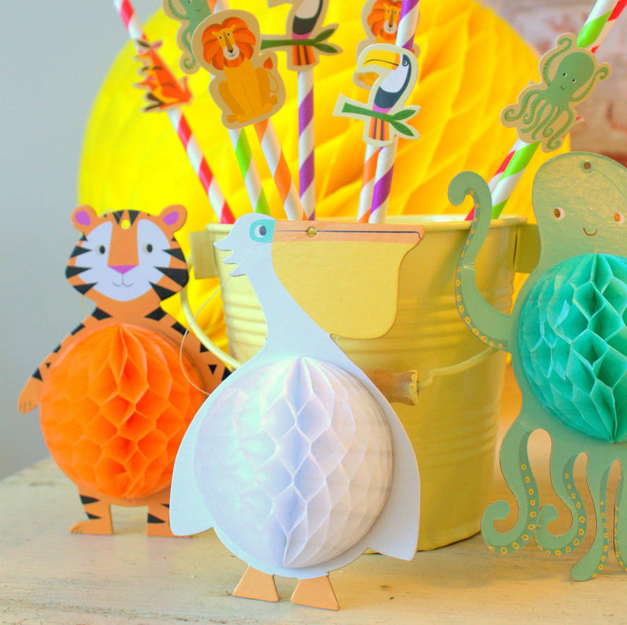 Set Of Five Animal Honeycomb Party Decorations By Little Ella James 