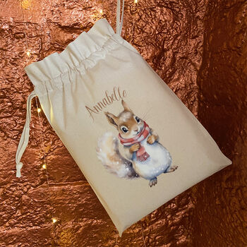 Personalised Squirrel Drawstring Christmas Gift Bag, 3 of 3