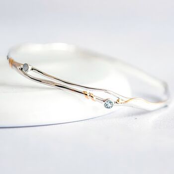 Sterling Silver White Opal And Blue Topaz Bangle, 3 of 7