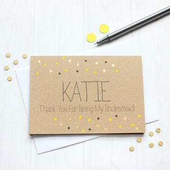 Personalised Bridesmaid Thank You Card With Gold Dots, 3 of 4