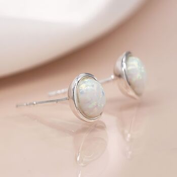 Sterling Silver White Opal Stud Earrings, 3 of 10
