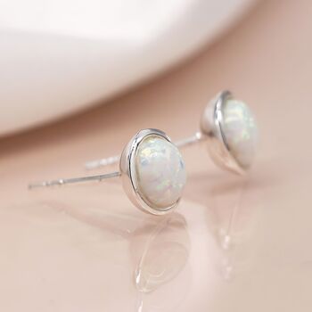 Sterling Silver White Opal Stud Earrings, 3 of 11