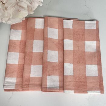Peach Pink Gingham Napkin Set Of Four, 4 of 4