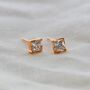 Rose Gold Princess Cut Birthstone Earrings April Diamond, thumbnail 1 of 5