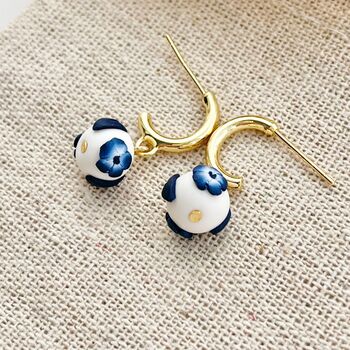 Blue Floral Handmade Drop Clay Earrings, 3 of 4