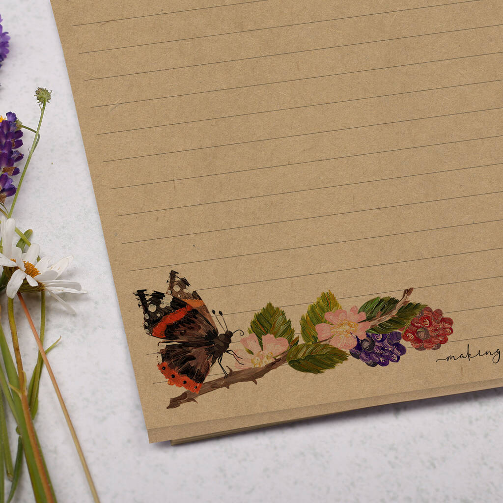 A4 Letter Writing Paper Sheets Pretty Garden Butterfly With