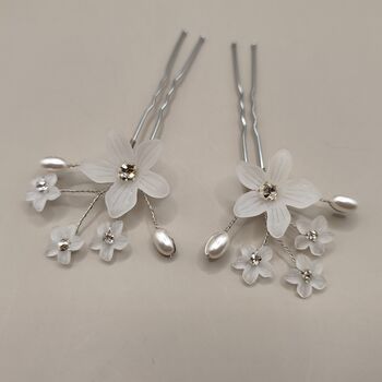 Pearl Flower Bridal Hair Pins Set Of Two, 7 of 12