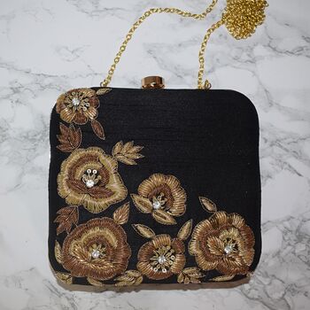 Black Silk Zardozi Square Clutch, 2 of 3