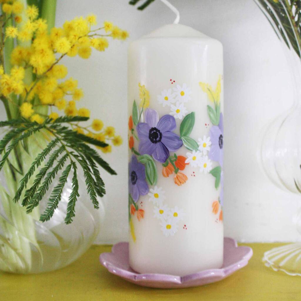 Limited Edition Hand Painted Anemone Pillar Candle By Cocolulu