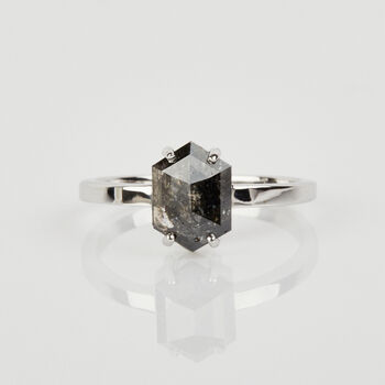 Hexagon Salt And Pepper Diamond Ring, 2 of 5