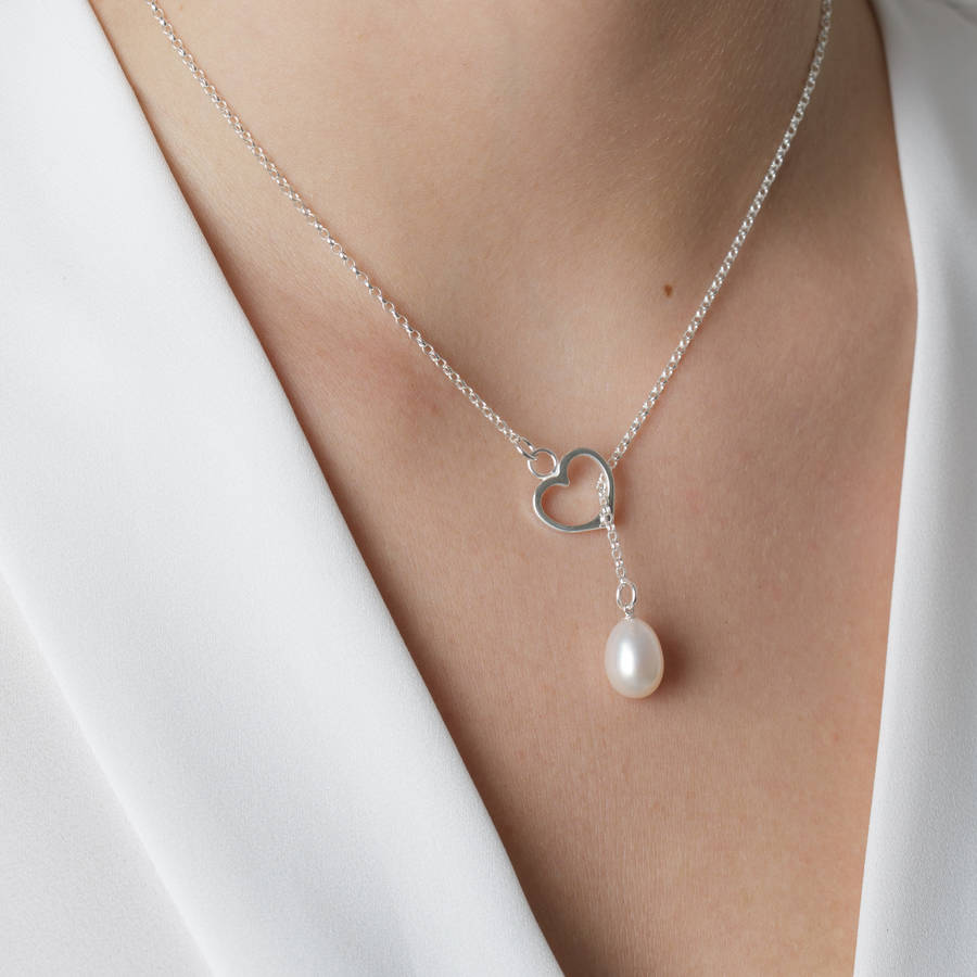 Pearl And Heart Lariat Necklace By Jenny Grace Jewellery 