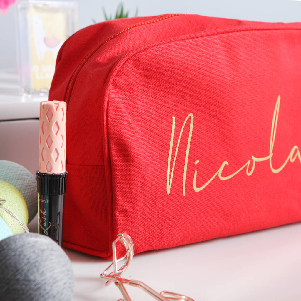 red vanity bag