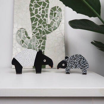 Hand Painted Wooden Malayan Tapir Ornaments, 2 of 5