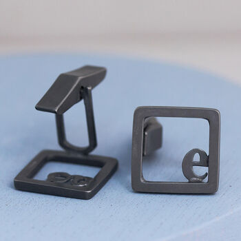 Personalised Initial Cufflinks. Oxidised Sterling Silver Black Monogram, 5 of 10
