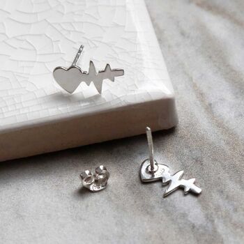Sterling Silver And Gold Plated Heart Wave Studs, 8 of 9