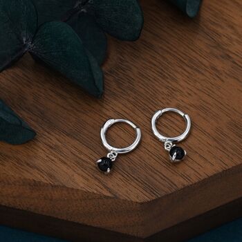 Sterling Silver 4mm Black Onyx Hoop Earrings, 6 of 10