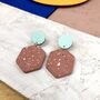 Jesmonite Terrazzo And Wood Hexagon Geometric Earrings, thumbnail 6 of 12