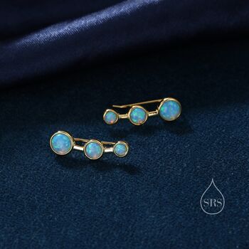 Sterling Silver Blue Opal Trio Crawler Earrings, 3 of 9